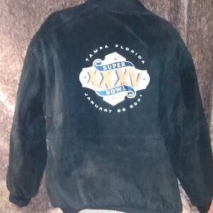 NWT Vintage Mens Large Super Bowl XXXV Jeff Hamilton 2001 Suede Bomber Jacket